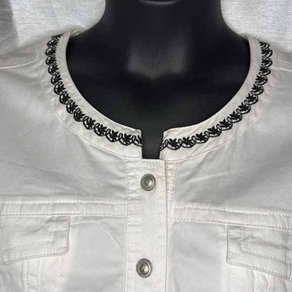 Live A Little LAL Embroidered Snap Up Stretch White 3/4 Sleeve Jacket Blazer - Picture 6 of 8